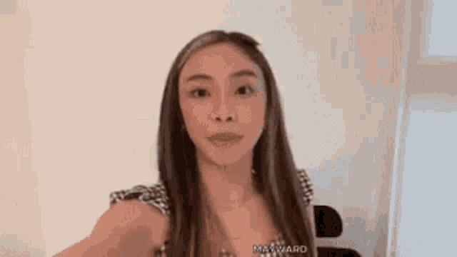 a woman with long hair is taking a selfie with a camera .