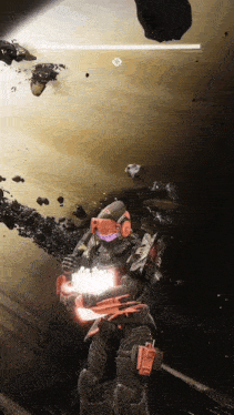 a man in a space suit is holding a glowing object in his hand