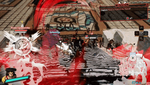 a screenshot of a video game with a mission to capture plaza in front of the palace