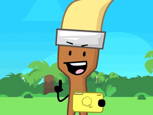 a cartoon character of a paint brush holding a yellow folder
