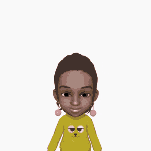 a cartoon girl in a yellow shirt with a cat face on it