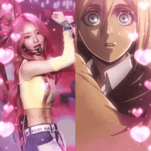 a picture of a girl with pink hair and a picture of a girl with brown hair