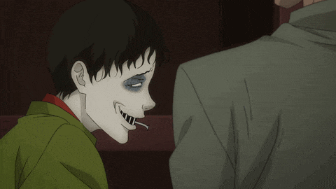 a cartoon of a boy with a very strange face