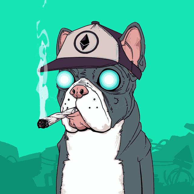 a cartoon drawing of a dog wearing a hat and smoking a joint