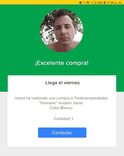 a man 's face is displayed on a screen that says excelente compra