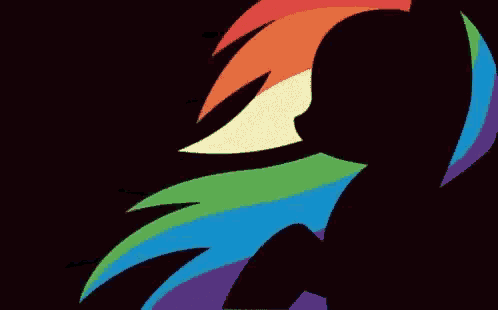 a black silhouette of a pony with a rainbow mane