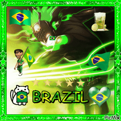 a picture of a man holding a flag with the word brazil written on it