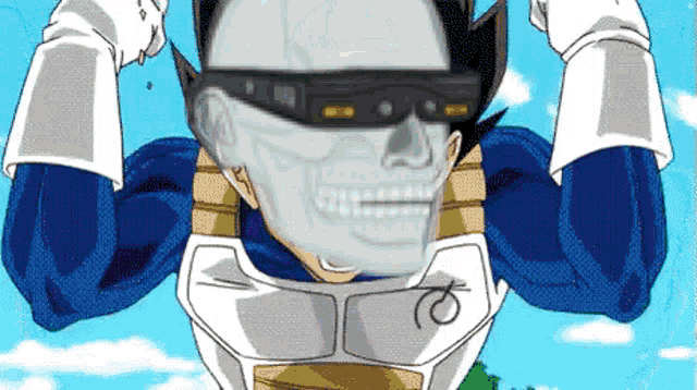 a cartoon character with a skull on his chest