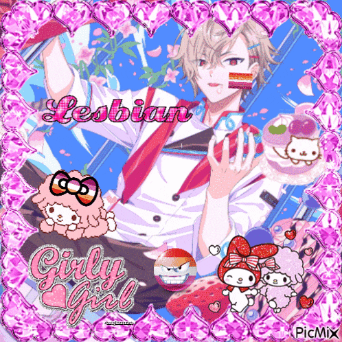 a picture of a girl with the words lesbian girly girl on the bottom