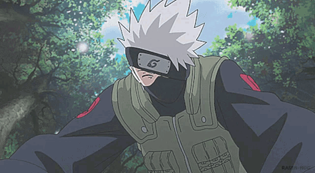 a drawing of a man with white hair and a headband that says naruto on it