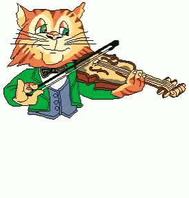 a cartoon cat is playing a violin with a heart behind him