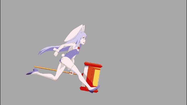 a cartoon drawing of a girl with purple hair and a sword