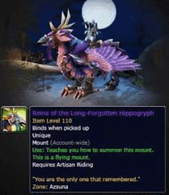a picture of a flying mount in a video game .