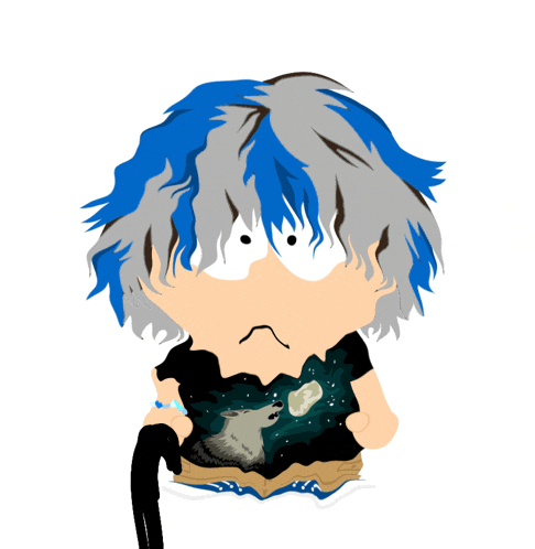 a cartoon character with blue hair is reading a book