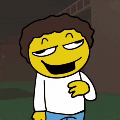 a cartoon character with a smiley face and a white shirt