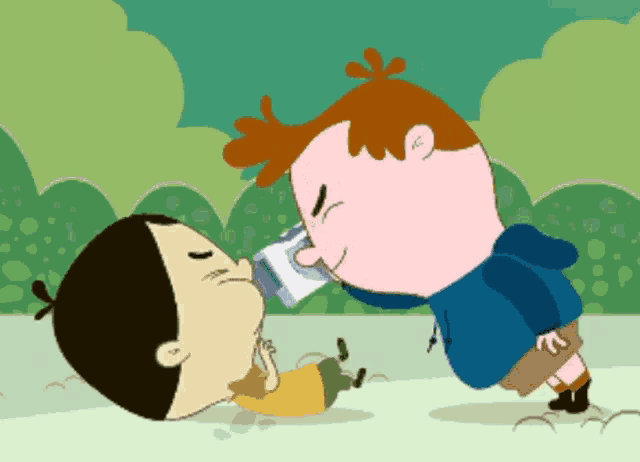 a cartoon of two boys talking on a phone