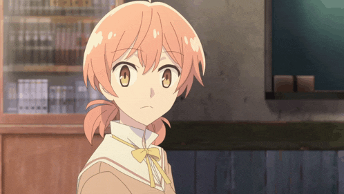 a girl with pink hair and a bow in her hair