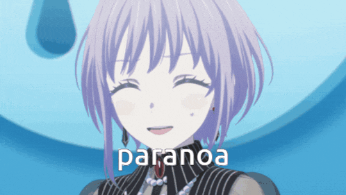 a girl with purple hair and the word paranoa on the bottom