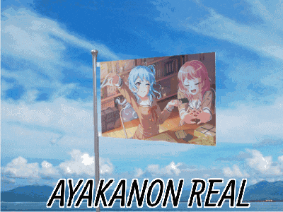a flag with a picture of two girls and the words ayakanon real on it