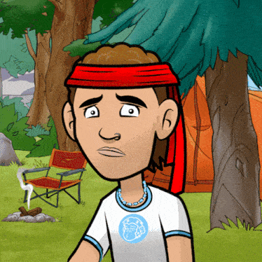 a cartoon of a man wearing a headband and a necklace