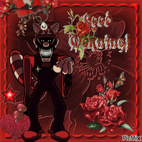 a picture of a cartoon character with the words good morning on it