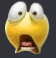 a close up of a cartoon smiley face with a surprised expression on its face .