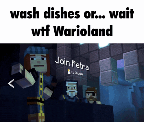 a screenshot of a video game that says wash dishes or wait wtf warioland