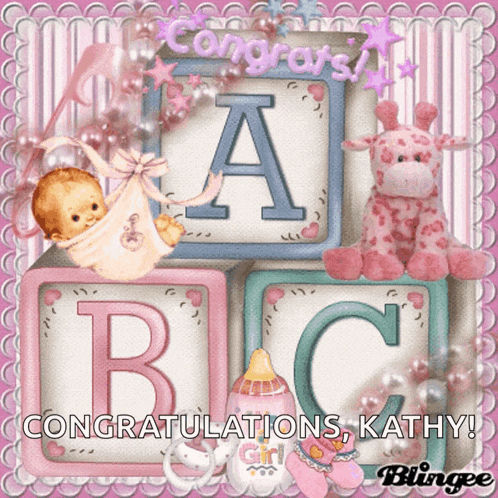 a congratulations card for a baby girl with the letters a b and c