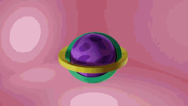 a purple ball in a yellow circle on a pink surface