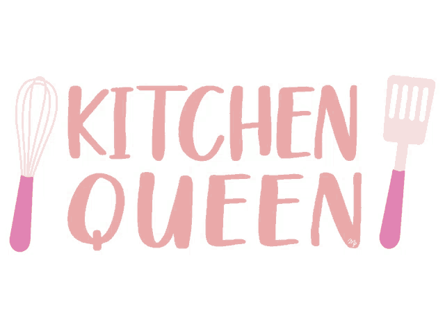 a pink kitchen queen sign with a whisk and spatula
