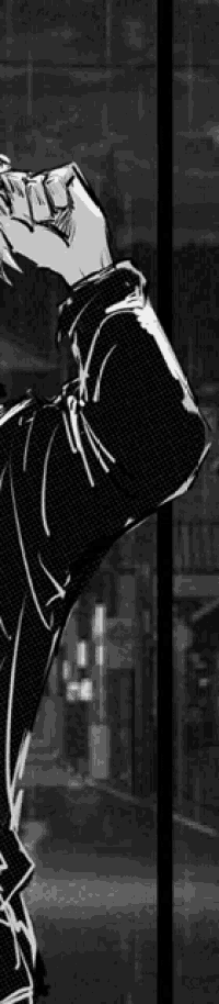 a black and white drawing of a person standing in front of a window .