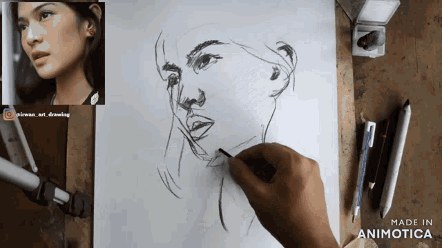 a drawing of a woman 's face is being made by animatica