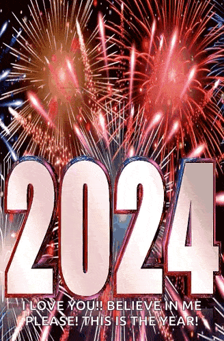 a new year 's eve greeting card with fireworks and the number 2024 .
