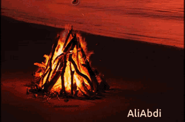 a painting of a campfire with the name aliabdi on the bottom