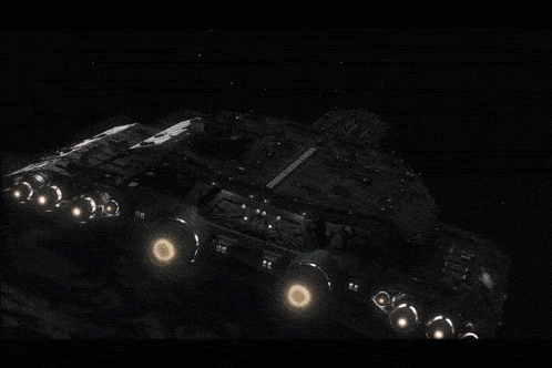 an artist 's rendering of a space ship shooting a red laser at the earth