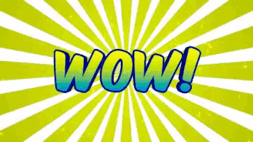 the word wow is written on a blue and yellow background