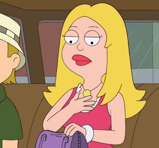 a cartoon of a woman holding a purple bag
