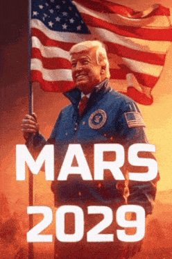 a poster of donald trump holding an american flag with the year 2029 on it