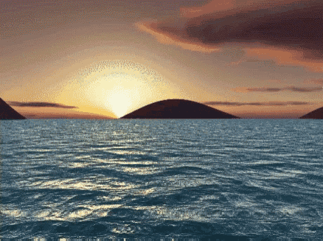 a computer generated image of a sunset over the ocean