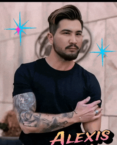 a man with a tattoo on his arm and the name alexis below him