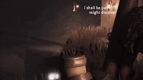 a video game scene with the words " shall be patrolling " on the bottom