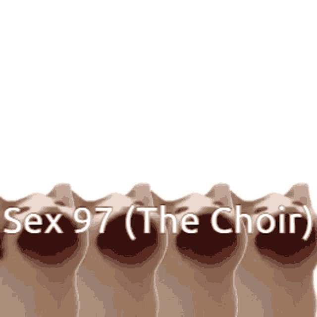 a row of cats with their mouths open and the words sex 97 ( the choir ) on the bottom