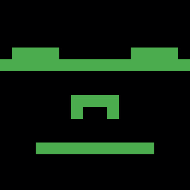 a green square on a black background looks like a face .