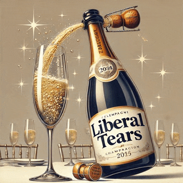 a bottle of liberal tears champagne is poured into a wine glass