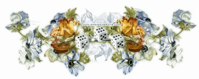 a picture of flowers and dice with the website www.shaikcreative.com written on the bottom