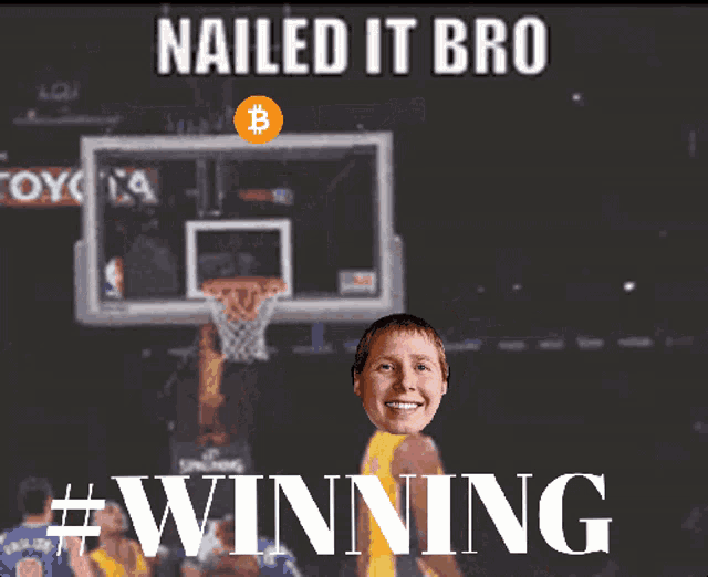 a picture of a basketball player with the words nailed it bro #winning