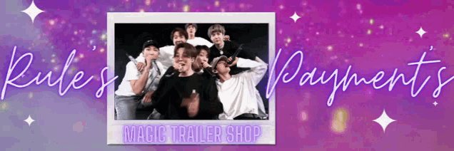 a purple banner with a picture of a group of people and the words " rules and payments "