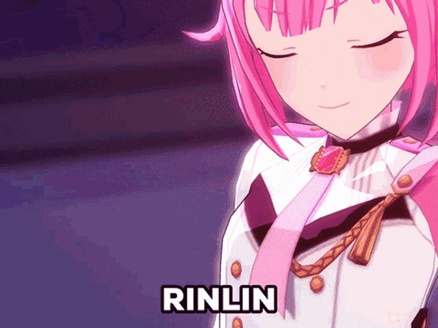 a girl with pink hair and the name rinlin
