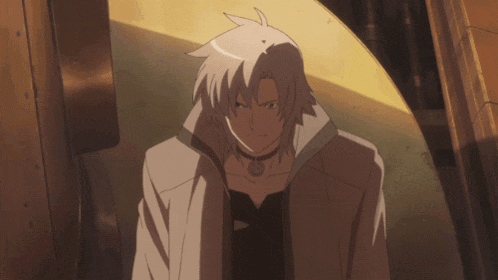 a cartoon character with white hair and a black shirt