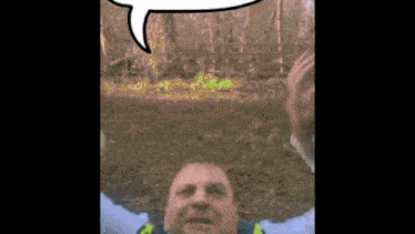 a man wearing a yellow vest and tie is screaming with a speech bubble above him .
